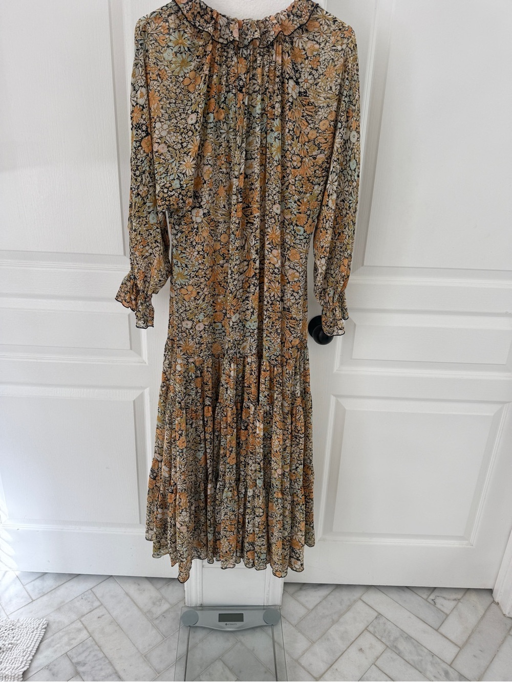 Free People Mustard and Cream Floral Tie-Neck Maxi Dress - Picture 2 of 3